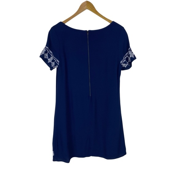 Lulu’s Navy Blue Dress Women’s Size S White Embroidery Lined Mini Short Sleeve - Picture 8 of 13